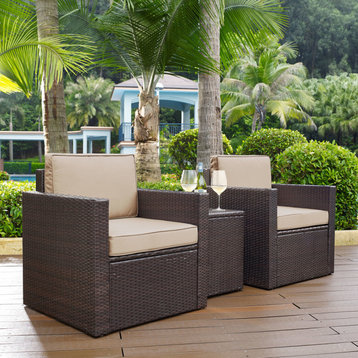 Palm Harbor 3-Piece Outdoor Wicker Conversation Set, Cushions Sand