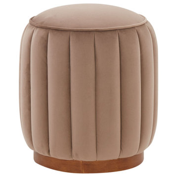 Couture Sherrie Round Tufted Ottoman, Brown/Walnut
