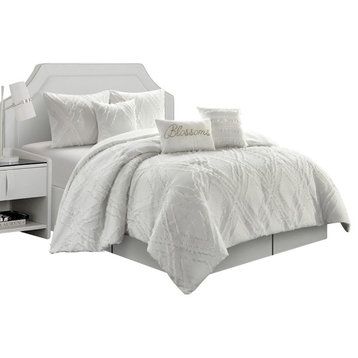 Cearo Clipped 7-Piece Bedding Comforter Set, White, California King