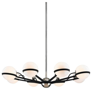 Ace 8 Light Chandelier Medium, Carb Black With Polished Nickel Accents