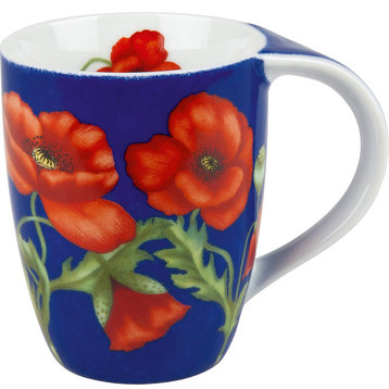 Set of 4 Mugs Poppy Blossom on Blue