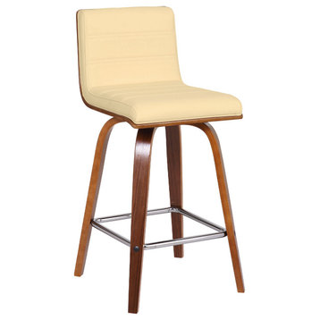 Vienna 26" Counter Height Barstool in Walnut Wood Finish With Cream Faux Leather