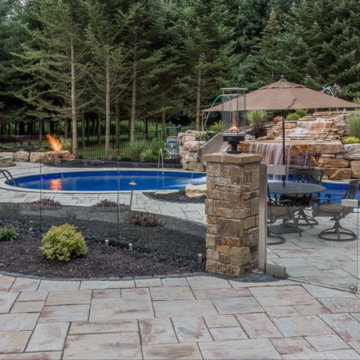 Custom Pool Project with Grotto and Large Waterslide