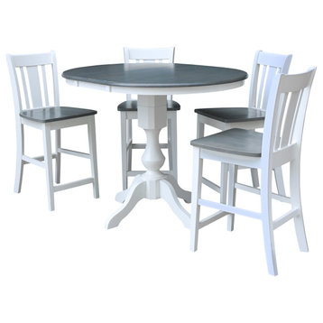 36" Round Extension Dining table with San Remo Counter Height Stools, 5 Piece