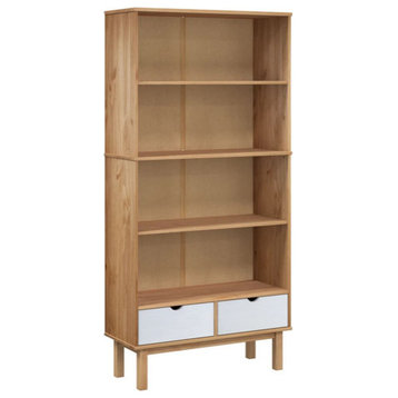vidaXL Bookshelf Bookcase with 2 Drawers OTTA Brown and White Solid Wood Pine