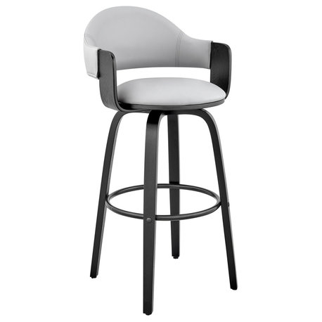 Daxton Faux Leather and Wood Bar Stool, Gray and Black, 30"