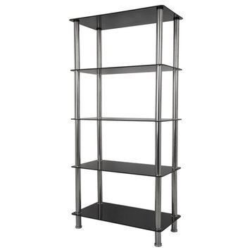 AVF Transitional Steel and Glass Tall 5-Tier Shelving Unit in Black/Chrome