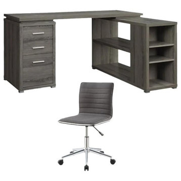 Home Square 2 Piece Set with L Shape Writing Desk and Office Chair in Gray