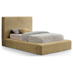 Meridian Furniture - Dexter Upholstered Bed, Camel, Twin, Corduroy Fabric - When a bedroom rehab is on your "to do" list, this Dexter camel corduroy fabric twin bed is a great jumping-off point. Designed to give your bedroom a fresh new face fast, this twin size bed is upholstered in soft camel furry textured corduroy fabric in a homage of sorts to the timelessly iconic material that's part of your coziest fall wardrobe. The contemporary design of the bed features channel tufting for textural appeal, and the high headboard adds a dramatic vibe whether in the master suite or guest bedroom.
