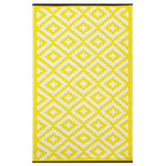 Green Decore - Lightweight Indoor/Outdoor Reversible Plastic Rug Nirvana, Yellow/White, 4'x6' - The four-by-six-foot Plastic Lightweight Indoor/Outdoor Reversible Rug is a jack of all trades. You can use this water-resistant, UV-protected rug indoors or outdoors. Bring this easy-to-carry, easy-to-clean rug to a picnic or use it in high-traffic areas of your home. Its pattern features yellow diamonds on a white backdrop and is completely reversible.
