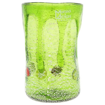 GlassOfVenice Murano Glass Tall Drinking Glass - Silver Lava Green