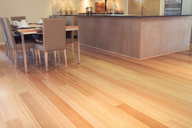 Photo of a contemporary kitchen in Sydney with light hardwood floors.