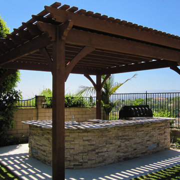 DIY Pergola Kit Installed for Shade over Poolside Kitchen
