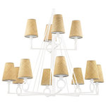 Hudson Valley Lighting - Pendelton 12-Light Chandelier White Plaster - Tapered shades made of natural buri buri material are mounted atop smooth metal rings for a look that is both modern and organic. Light reflects beautifully off the inside lining of the shade as well as through the shade itself. The two-tier chandelier and single-light wall sconce are available in White Plaster or Aged Iron/Black Iron.