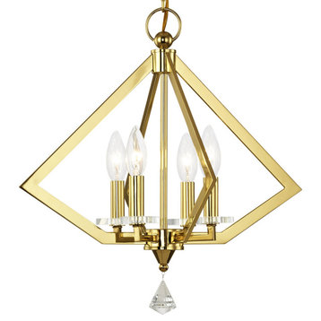 Livex Lighting 50664 Diamond 4 Light 18"W Chandelier - Polished Brass