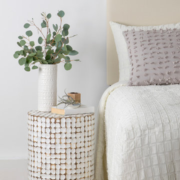 East At Main's Commons White Coconut Shell Inlay Round Accent Table