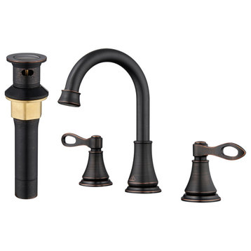 8in Brass Bathroom Sink Faucet 3 Hole Gold Bathroom Faucet 2 Handle Gold Faucet, Oil Rubbed Bronz