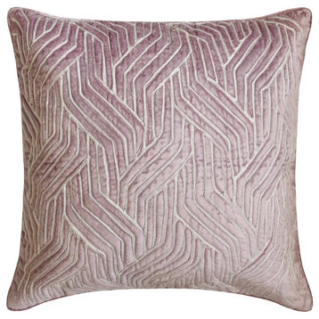 Purple Velvet Quilted, Embroidery 24"x24" Throw Pillow Cover - Quilted Stria