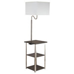 ORE International - 58" Tall "Dru" 3-Tiered Square Side Table Floor Lamp With Charging Station - 58″ in DRU SQUARE SIDE TABLE W/ BRUSH SILVER FLOOR LAMP & CHARGING AND USB STATION.