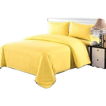 3-Piece 100% Cotton Solid Yellow Duvet Cover Set, Single/Twin