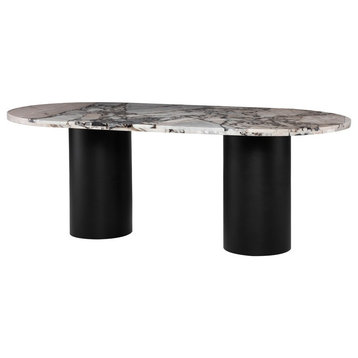 Ande Dining Table, Luna Marble Top Dining Table - Black Metal Base 80"