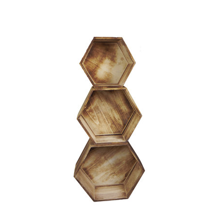 11.8" Brown Wash Hexagon Wood Crate, Set of 3