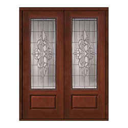 Prehung Double Door 96 Fiberglass Courtlandt 1 Panel 3/4 Lite Glass - Front Doors