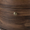 21" Tall Drum 3-Drawer Round End Table with Metal Legs, Walnut