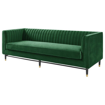 Tufted Sofa, Velvet, Green, Modern, Living Lounge Room Hotel Lobby Hospitality