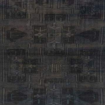 Machine Washable Area Rug, Black Abstract Pattern Chenille Polyester, 6' Square