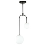 Artcraft - Comet LED Pendant, Semi Matte Black - A perfect compliment to any environment is the airy and clean looking "Comet" collection. This series can definitely be a focal point but not distracting. This collection features thin matte black arms and spherical white glassware. This glass is illuminated by bright G9 LED bulbs. Model shown is the double pendant. Also part of this series is the 6 light chandelier.
