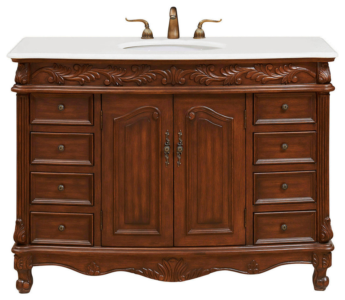 Elegant 48" Single Bathroom Vanity in Teak Color - Victorian - Bathroom ...
