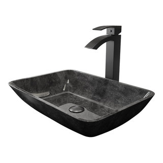 VIGO Rectangular Gray Onyx Vessel Bathroom Sink Set with Vessel