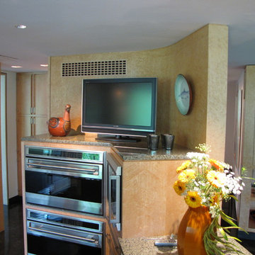 Contemporary kitchen on Philadelphia's Main Line in bird's eye maple