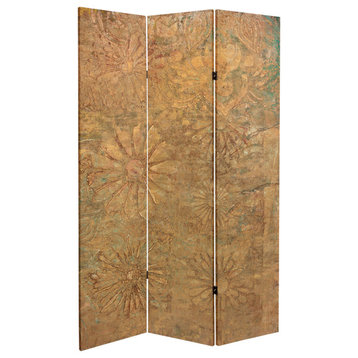 6' Tall Gilded Flowers Canvas Room Divider
