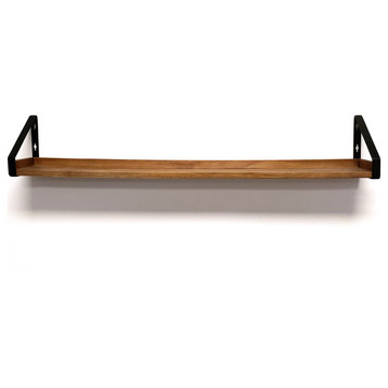InPlace 24x5x6.1 Driftwood/Metal Real Wood Rustic Iron Bracket Ledge, Mango, 36