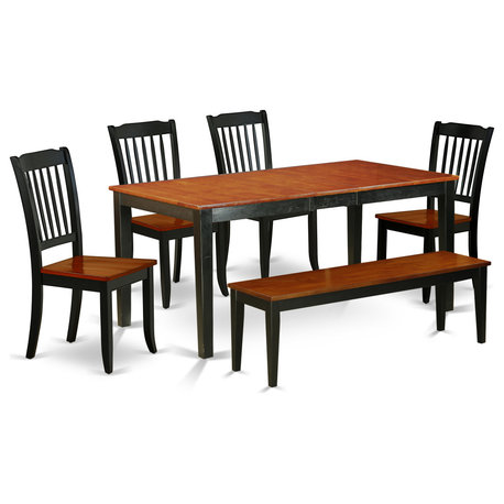 6-Piece 54/66" Table With 12" Leaf and 4 Vertical Slatted Chairs Bench