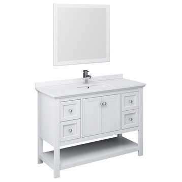 Fresca Manchester 48" Traditional Wood Bathroom Vanity with Mirror in White