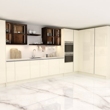 Handleless L-shaped Kitchen Gold | Inspired Elements | London