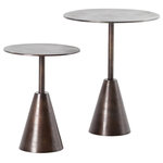 Four Hands - Frisco End Tables Set-Antique Rust - A pair of tables play with proportions while swirls of color add depth to the antique rust finish. Safe for outdoor use - cover or store indoors during inclement weather and when not in use. Size for the large table is 15.75" diameter and 19.5" height, small table 12" diameter and 15.75" height.