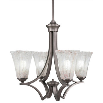4 Light Chandelier, Graphite Finish With 5.5" Fluted Italian Ice Crystal Glass