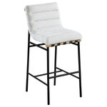 Meridian Furniture - Burke Faux Leather Bar Stool, Cream, Boucle Fabric - Kick back and relax with a drink in your hand with this Burke cream boucle counter stool. Featuring soft cream boucle upholstery and black vegan leather straps, this counter stool is cozy and stylish. Its matte black metal frame provides sturdy support so you can enjoy this stool for years to come. A white oak veneer metal dowel is tucked firmly in place beneath the front of the stool, providing extra support and added style.