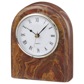 Polaris Collection Black and Gold Marble Desk Clock, Brown and Burgandy