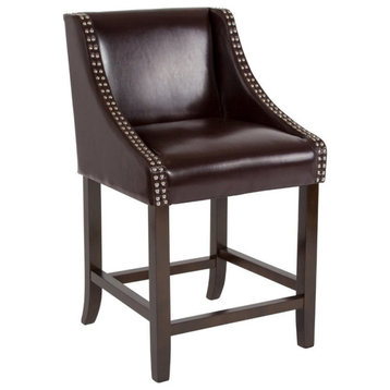Flash Furniture Carmel 24" Leather Counter Stool in Brown and Walnut