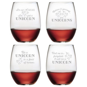 Mythical Creature 4-Piece Stemless Wine Glass Set