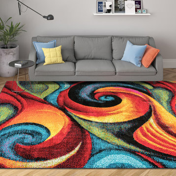 Susan Contemporary Abstract Area Rug, Multi-Color, 5'3'' X 7'3''