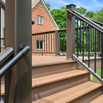 Deckorators Khaya & Sedona Decking, Timbertech Rail Matte Espresso & Drink Rail