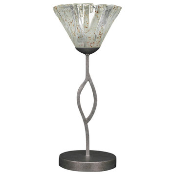 Revo Mini Table Lamp In Aged Silver, 7" Italian Ice Crystal Glass