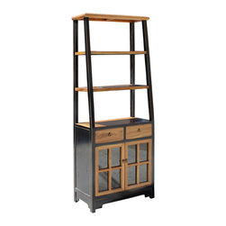 Oriental Black Brown Glass Door China Bookcase Cabinet - Bookcases