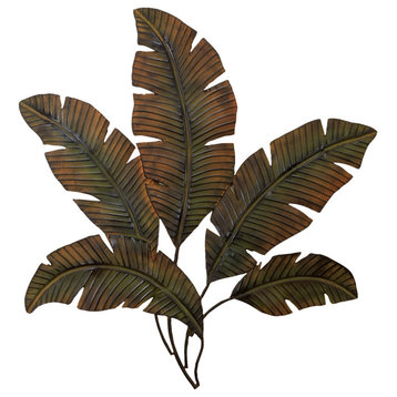 Rustic Style Metal Palm Leaf Wall Decor with 5 Large Leaves